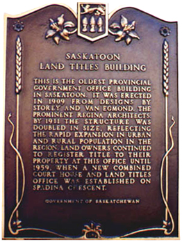 Saskatoon Land Titles Building Plaque